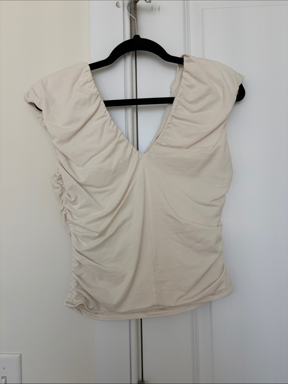 J. Crew Cream V-Neck Ruched Shell Top
